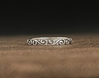 Oxidized Sterling Silver Swirl Ring - Bali Band