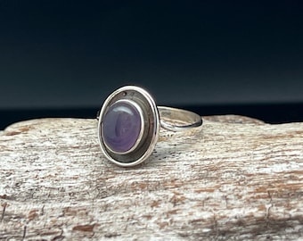 Handmade Oxidized Sterling Silver Amethyst Ring - Size 5-10