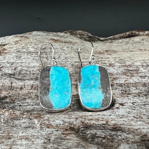 Kingman Turquoise Silver Earrings // 925 Sterling Silver // Rectangular Setting // Handmade