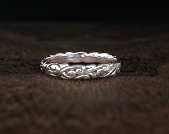 Antiqued Bali Swirls Ring // 925 Sterling Silver // Oxidized Swirl Design Ring