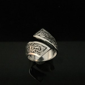 Bali Pattern Wrap Around Ring // 925 Sterling Silver // Oxidized Bali Ring