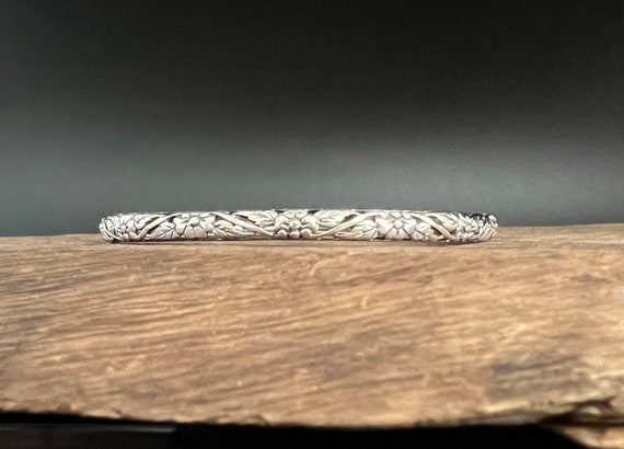 Vintage Silver Bangle ヴィンテージ フレア フローラル SIAM 925 Silver - Vintage Floral Swirl Vine Hollow Bangle
