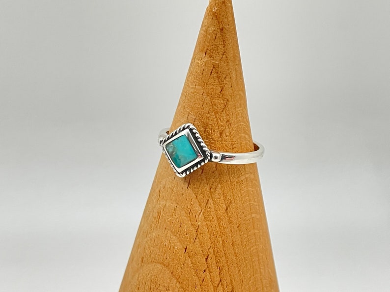 Diamond Shape Turquoise Ring // 925 Sterling Silver with Genuine Turquoise image 2