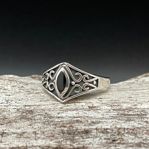 Bague marquise en onyx noir de style vintage // Argent sterling 925 // Taille 4, 5, 6, 7, 8, 9, 10