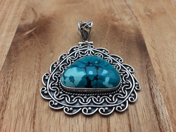 Detailed Turquoise Pendant // 925 Sterling Silver // Natural | Etsy