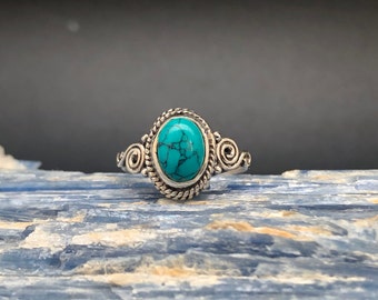 Braided Swirl Turquoise Ring // 925 Sterling Silver // Turquoise Ring