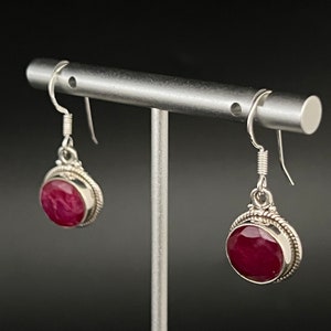 Red Ruby Earrings // 925 Sterling Silver // Braided Round Setting // Handmade