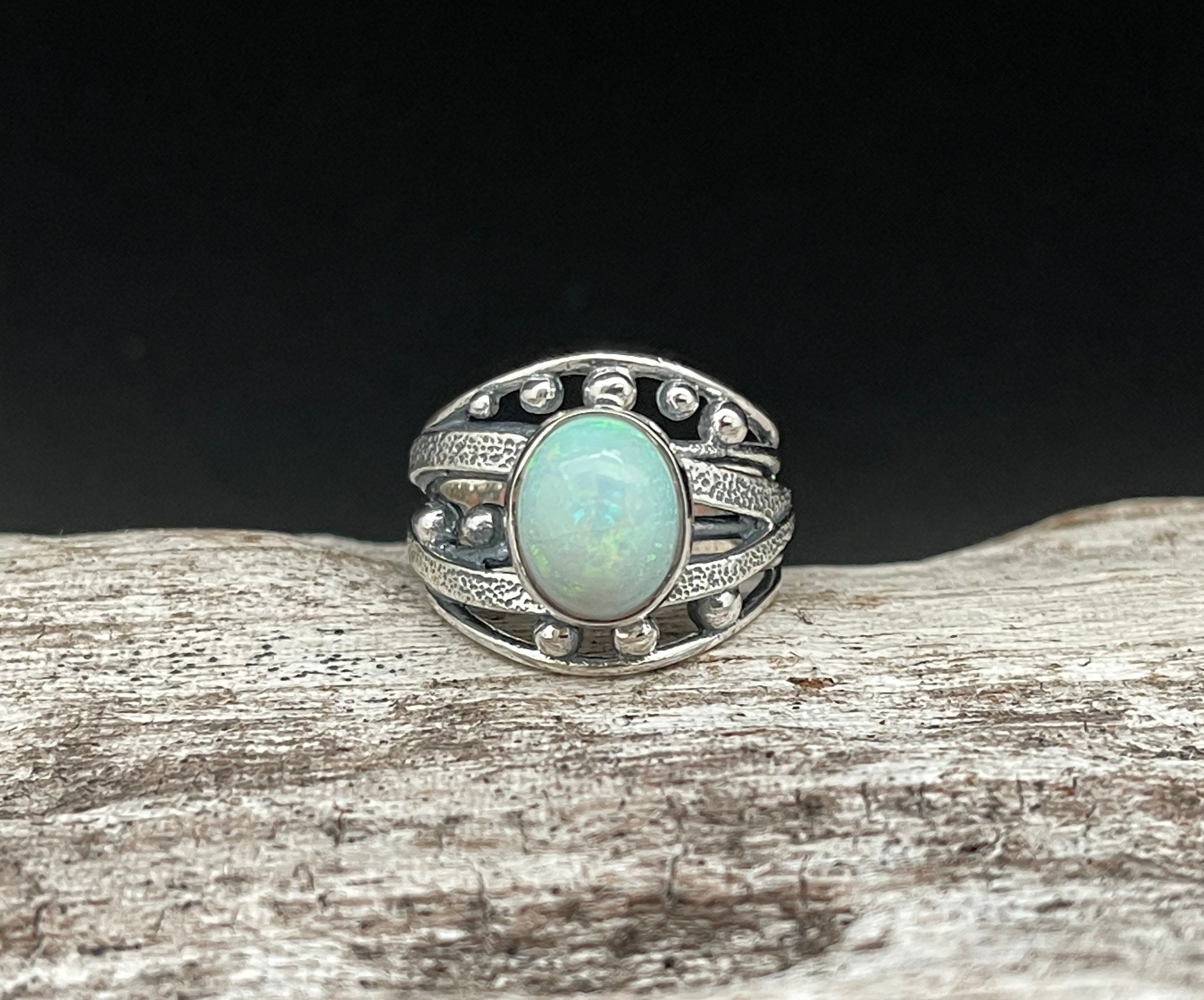 酸化オパールリング // 925スターリングシルバー // サイズ7 - Etsy 日本