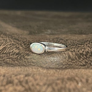 Opal Silver Ring Sizes 5 to 10 // 925 Sterling Silver // Sideways Oval Design