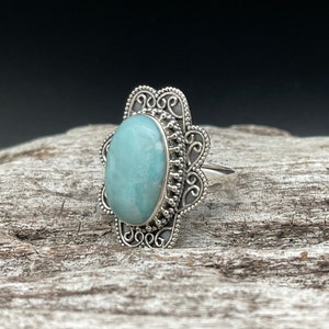 Vintage Style Larimar Ring // 925 Silver Ring // Size 8