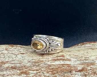 Vintage Style Citrine Ring, Handmade 925 Silver Ring, November Birthstone Jewelry