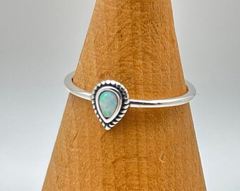 Small Braided Teardrop Opal Ring // 925 Sterling Silver // Opal Stack Ring