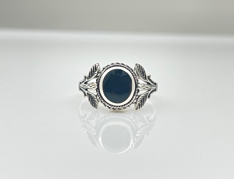 Leaf Design Black Onyx Ring // 925 Sterling Silver // Oxidized// Size 5 to 10 image 3