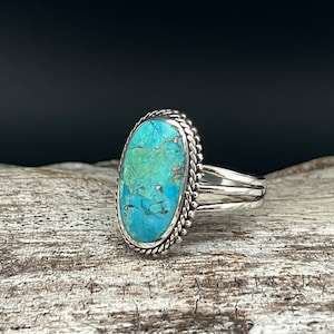 Braided Oval Shape Turquoise Ring // 925 Sterling Silver // Turquoise Statement Ring // Sizes 5 to 10 Available