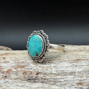 Bague de Bali turquoise : argent sterling oxydé vintage, fait main