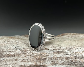Braided Black Onyx Ring: Oval Sterling Silver Statement Ring