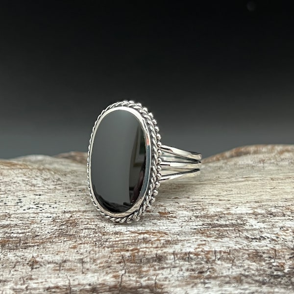 Braided Oval Shape Black Onyx Ring // 925 Sterling Silver // Onyx Statement Ring // Sizes 5 to 10 Available