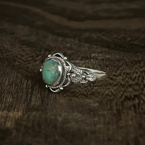 Anillo vintage de hojas de turquesa // Plata de ley 925 con turquesa auténtica // Tallas 5 a 10