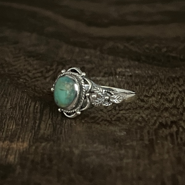 Vintage Turquoise bladeren ring//925 sterling zilver met echt turkoois//maat 5 tot 10