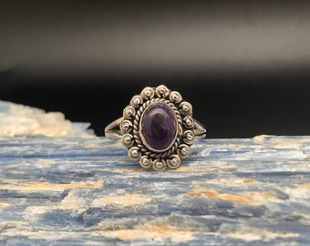 Größe 58, 7, 8, 9 Perlen Amethyst Ring // oxidierter Bali Ring mit Amethyst // Amethyst Silberring // Februar Geburtsstein