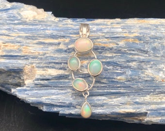 Multi-Stone Opal Pendant // Natural Opal Pendant // Sterling Silver // Genuine Opal Pendant Necklace // Fire Opal // October Birthstone