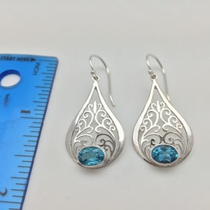 Blue Topaz Swirl Earrings // 925 Sterling Silver // Bali image 5