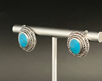 Granulated Bali Style Turquoise Stud Earrings // 925 Sterling Silver // Turquoise Post Earrings