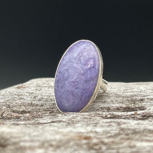 Charoite Ring // Russian Charoite Ring // Sterling Silver // Large Oval Setting // Adjustable Size 7