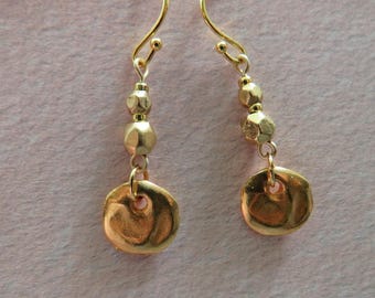 Pierced Earrings Faceted Pewter Gold Beads Gold Disc Charm & Ear Wires