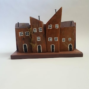 Handmade Miniature Street from 120-Year-Old Worship Place Wood | One of a Kind Rustic Village Scene | Historic Wood Houses Sculpture