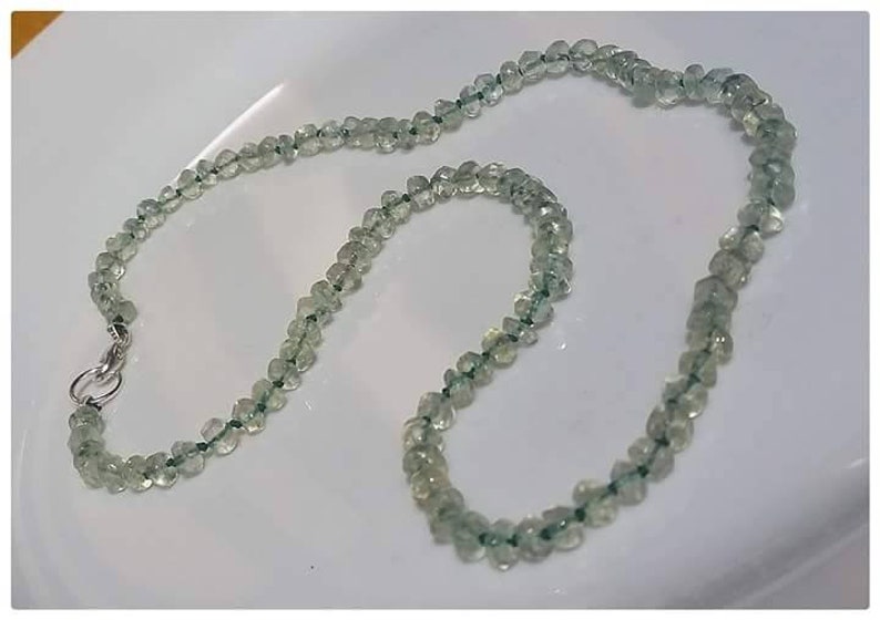 One-of-a-kind aka Prasiolite Rare Grounding Green Amethyst Knotted faceted natural soft lime gemstone necklace ShawnDody Designs.