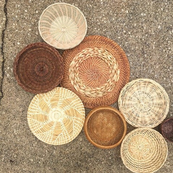 Bohemian Basket and Trivet Collection / Set of 8 Vintage Baskets / Boho or Farmhouse Home  Wedding or Nursery Decor