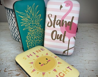 Faux Leather Choice of Flamingo "Stand Out", Pineapple, and Sunshine "Shine Bright" Sewing Repair Kit by Sew Tasty.