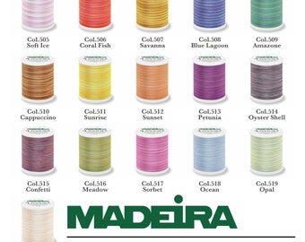 Filo Madeira Cotona n. 50, 1000 m. Disponibile in 16 vivaci colori variegati.