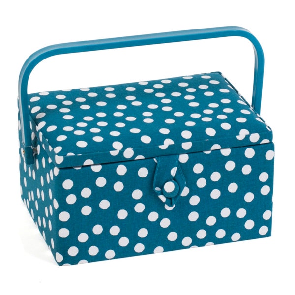 Teal Spots Dots Dotty Medium Sewing Box by HobbyGift