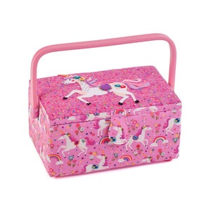 Caja de costura mediana con apliques de unicornio y arcoíris de HobbyGift