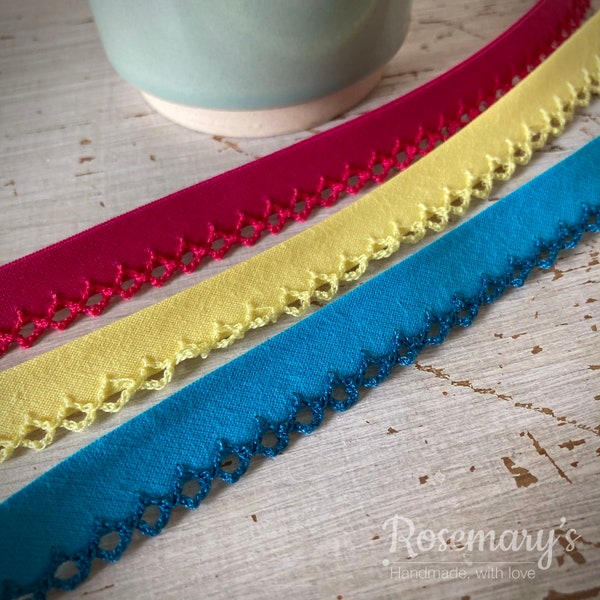 Frilled Lace Edge Bias Binding 14mm 14 colours to choose from, choose your own colour. Multibuy / Bulk Buy Discount!