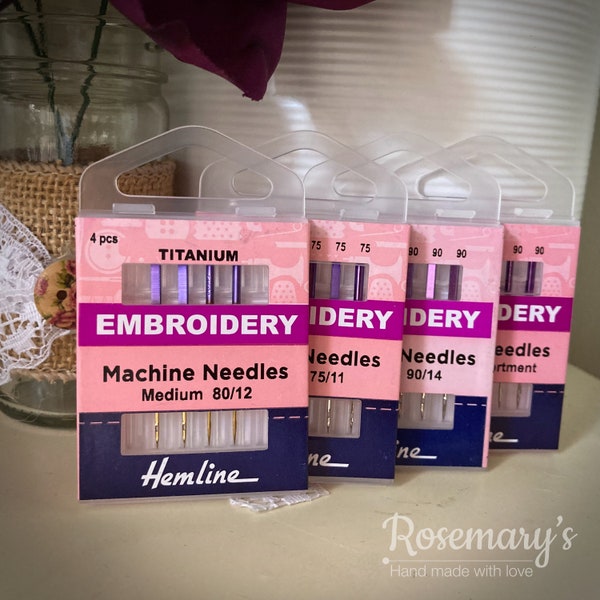 Embroidery Machine Purple Tip Needles, Fine 75 (11), Medium 90 (14), Mixed, or Titanium 80 (12) by Hemline