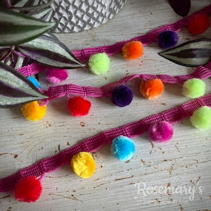 High Quality Rainbow Pom Pom Fringe trim 20mm. Multibuy / Bulk Buy Discount!