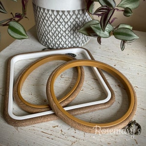 Flexi woodgrain effect round, oval, octagonal, and square embroidery hoops 2.5”, 4”, 6”, 2.5"x3.5”, 8"x10" to choose from