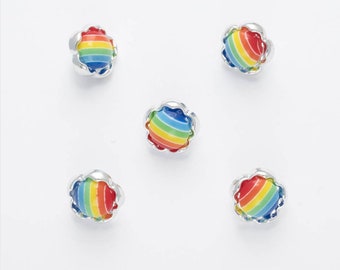 Rainbow Silver Daisy Flower Button 11mm. Multibuy / Bulk Buy Discounts!