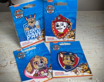 Paw Patrol Embroidered Iron On / Sew On Chase, Marshall, Skye, and Team Paw Motif / Patch