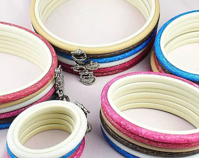 Flexi woodgrain effect round, oval, or square embroidery hoops (3", 4.5", 6", 7.5", 9", and more) plus 6 colours to choose from  by Nurge