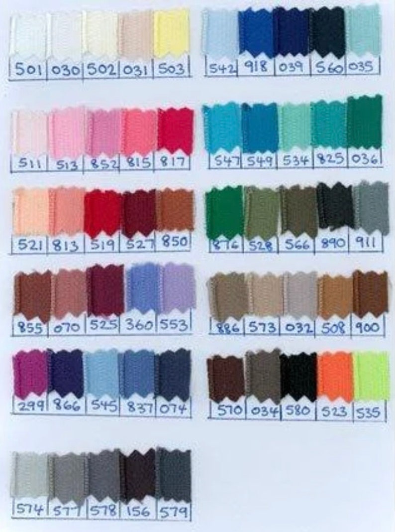 May include: A color chart with 10 rows of 10 fabric swatches. Each swatch is labeled with a number. The colors range from white to black, with many shades of red, blue, green, and brown.