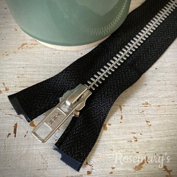 YKK High Quality No. 8 Weight Heavy Duty Black Motocycle Metal Open End Zips. 36cm / 14inch to 76cm / 30inch.