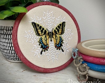 Embroidery Hoop Tiger Swallowtail Butterfly Flexi Hoop Optional Fabric and Hoop Colour Choice