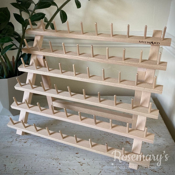 Medium Beech Wood 60 Spool Holder Rack Organiser Stand or Wall Mount by Milward