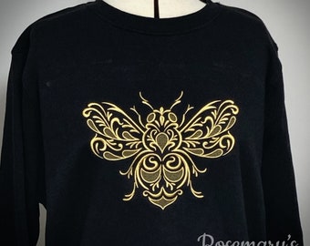 Embroidered Exquisite Ornate Buzzing Bee on a Fruit of the Loom Ladies Premium Crew Neck T-Shirt | Sweatshirt / Sweater | Hoodie