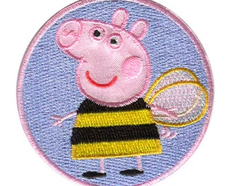 Peppa Pig in Bee Outfit Embroidered Iron On / Sew On Motif / Patch 60mm x 60mm