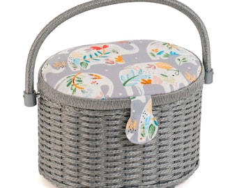 Elephant Medium Wicker Oval Sewing Box by HobbyGift